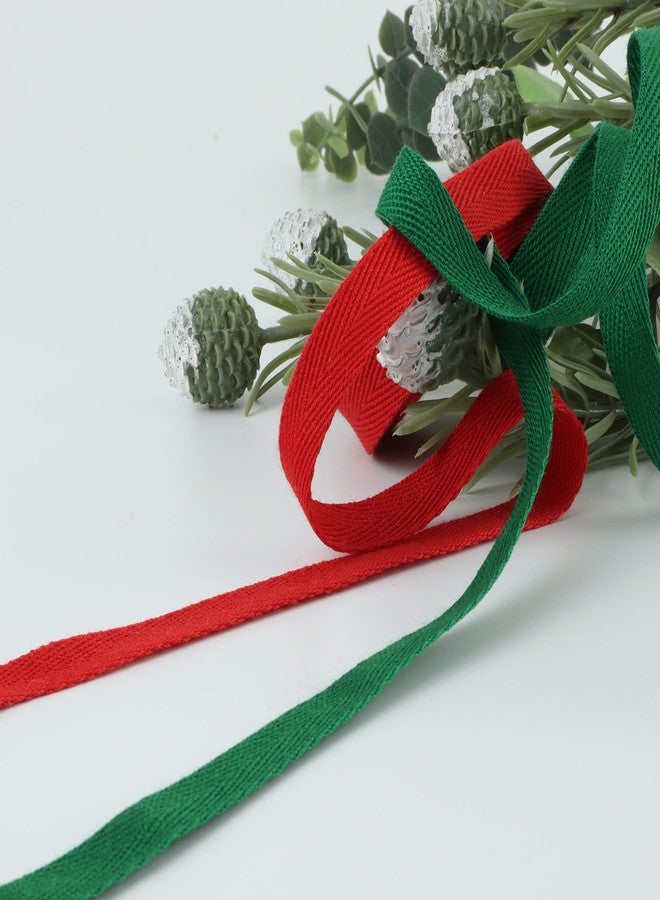 HANDSANDHEART Christmas Twill Tape Ribbon, 5 Yard Red & Green Herringbone Pattern, 100% Cotton Bias Tape for Sewing DIY, Home Decorations, Gift Wrapping Arts & Crafts, Tote Strap (Red/Green, 3/8 Inch) - Image 3